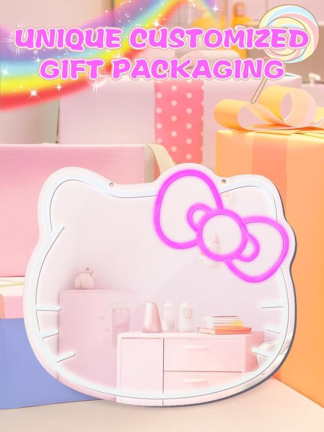 Neon Sign Mirror Vanity, Stuff Room Decor, Neon LED Wall Mirror for Makeup Mirrors, Bedroom, Teen Girl Children Gift for Birthday Valentine's Day Christmas Halloween Thanksgiving