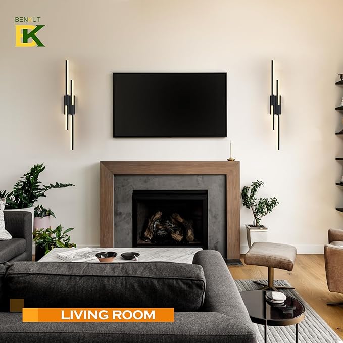 Modern LED Wall Sconce Black Remote Wall Light Fixtures for Bathroom, Dimmable Vanity Light Indoor LED Remote Wall Sconce for Living Dining Room Bedside Bedroom (3000-6500K 35.4inch)