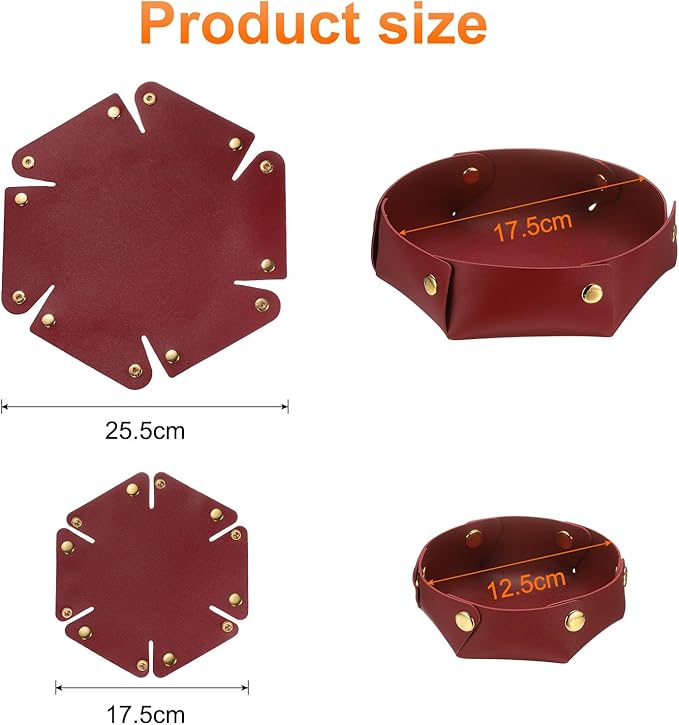 uxcell 2 Pcs Valet Tray for Women and Men, PU Leather Jewelry Tray Entryway Table Bedside Nightstand Catchall Storage Organizer for Jewelry Key Coin Watch Wallet (2 Size, Wine Red)