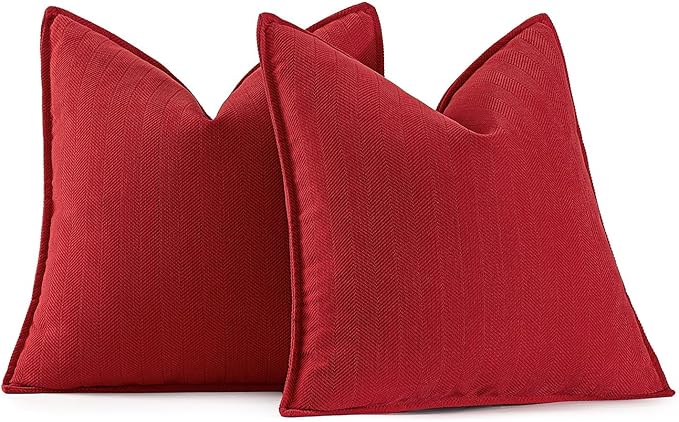 MIULEE Pack of 2 Red Decorative Pillow Covers 18x18 Inch Soft Chenille Luxurious Couch Throw Pillows Farmhouse Cushion Covers with Elegant Design for Sofa Bedroom Living Room Home Decor