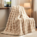 H&D Faux Fur Throw Blanket for Couch,Fluffy Cozy Soft Plush Luxury Thick Fuzzy Fleece Blanket for Couch Bed Sofa Bedroom Living Room,Comfy Bubble Blanket(Camel, Queen (80"x90"))