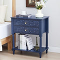 Nightstand, Farmhouse Bedside Table with 2 Drawers and Open Shelf, Wood Sofa Side Table End Table Accent Dresser for Bedroom, Living Room (with Shelf, Blue)
