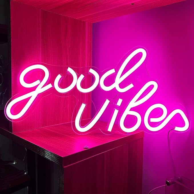 Good Vibes Neon Sign Pink Good Vibes Neon Lights USB Operated Aesthetic LED Signs for Bedroom Wall Decor Birthday Party Wedding Salon Bar Home Girl Cave