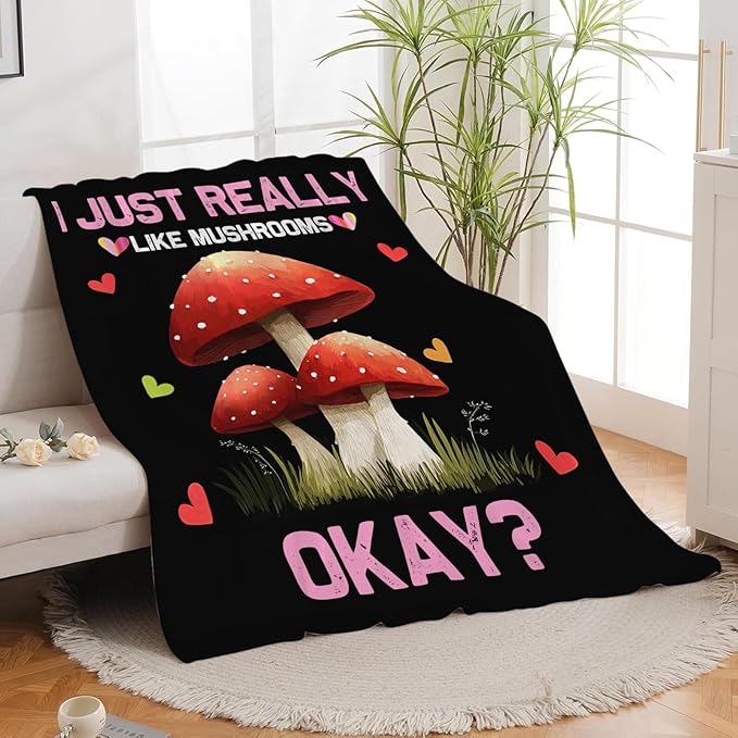 Red Mushroom Blanket for Girls Women Boys Men Adults Kids Soft Cozy Fleece Mushrooms Lovers Throw Blankets Gifts Warm Flannel Plush Lightweight Decor for Couch Bed Sofa 60"X50"