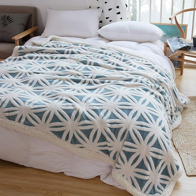 LOMAO Sherpa Fleece Blanket Easter Gifts for Mom Cozy Soft Throw Blanket for Women Men Dual Sided Couch Sofa Bed Blanket (Light Blue, 71''x80'')
