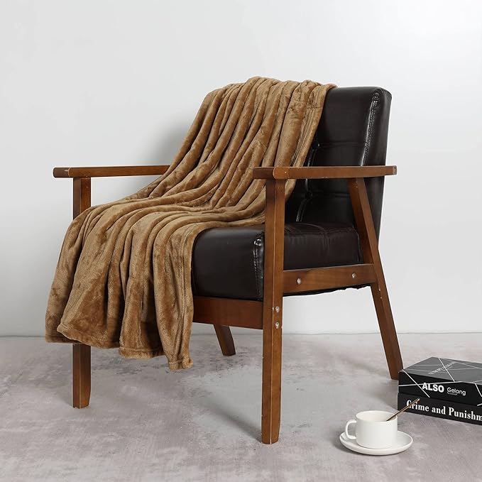 NANPIPER Fleece Blankets, Super Soft Flannel Fuzzy Blanket for Couch, Luxury Cozy Lightweight Microfiber Dog Blanket-Throw Size,Coffee Brown