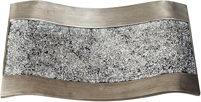 Creative Scents Schonwerk Silver Centerpiece for Dining Room - Crackled Mosaic Design Decorative Tray - Home Decor - Coffee Table Decorations Centerpiece for Dining/Living Room - Great Gift Idea