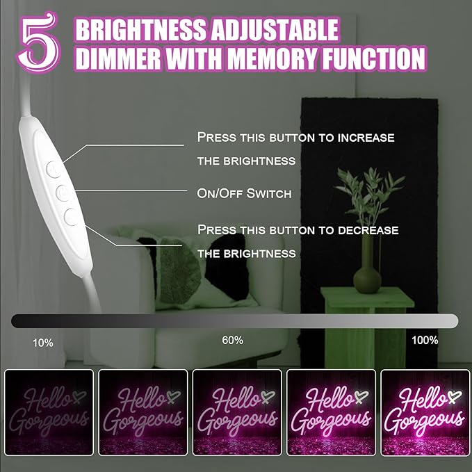 Hello Gorgeous Neon Signs for Wall Decor, Hello Beautiful Pink LED Neon Lights Sign with Dimmable Switch for Girls Bedroom, Makeup Room Decor, Wedding, Birthday Party (Pink)