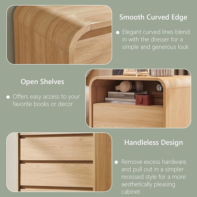 25" Tall Modern Nightstand Set of 2, 23.6'' Wide Wood Bedside Table w/2 Storage Drawers, Charging Station, Mid Century End Table for Bedroom, Living Room,Curved Profile Design, Natural Oak | Modern, Set of 2, Bedside Table, 2 Storage Drawers, Charging ...