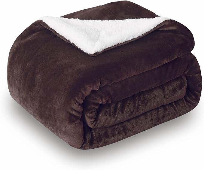 SOCHOW Sherpa Fleece Throw Blanket, Reversible Super Soft Luxurious Plush Blanket Twin Size, Brown(60inch X80'')