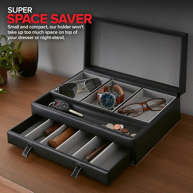 Stock Your Home Mens Valet Tray, Men's Jewelry Box, Night Stand Organizers and Storage, Bedside Table Organizer, Watch Box for Dresser, Faux Leather (Black & Gray) 8 Pack