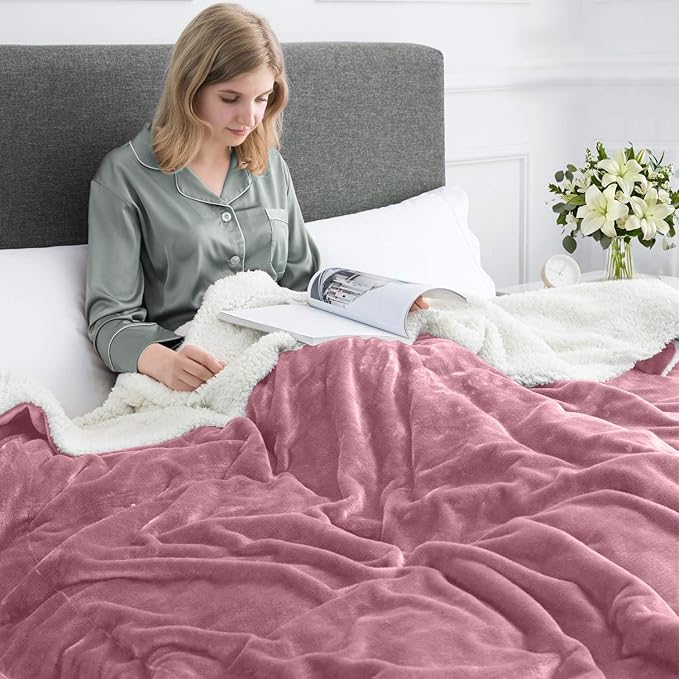 MOONLIGHT20015 Baby Pink Sherpa Blankets Queen Size for Bed - Wholesale Bulk Pack of 9 Sherpa Blankets - Soft Fluffy Throw Blanket for Hotels, Guest Bedroom, 90x90 Inches