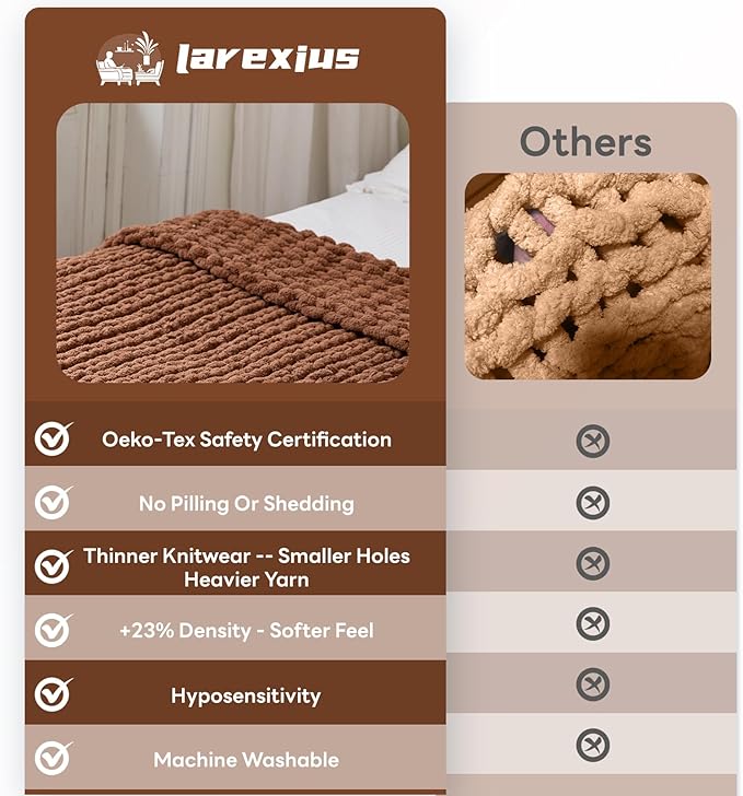 Chunky Knit Blanket - Luxury Soft Cozy 40 * 50 Throw Blanket,100% Woven Blanket Rope Knot Throw Blanket for Couch, Sofa, Home Decor, Gift - Machine Washable (Reddish-Brown, 40 * 50)