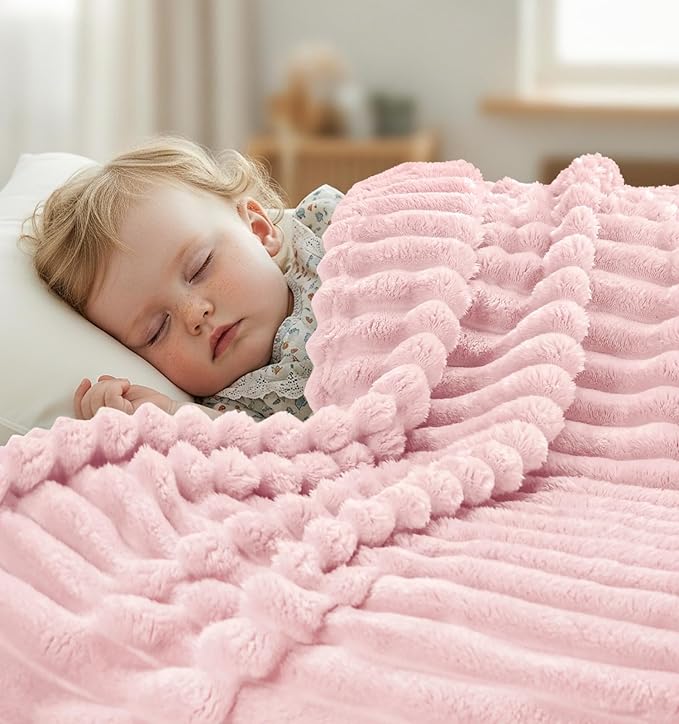 Utopia Bedding Pink Striped Fleece Blanket Queen Size – Fluffy, Warm & Lightweight Ribbed Throw for Bed, Sofa & Chair - Soft Cozy Blanket for Home Décor & Gifting (90x90 Inches)
