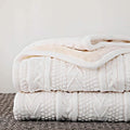 Longhui bedding Acrylic Cable Knit Sherpa Throw Blanket – Thick, Soft, Big, Cozy Ivory White Knitted Fleece Blankets for Couch, Sofa, Bed – Large 50 x 63 Inches Ivory White Coverlet All Season
