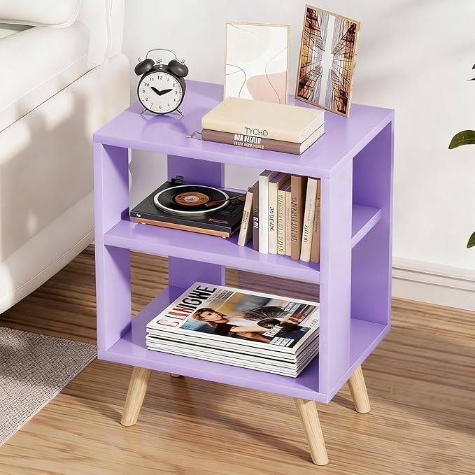Night Stand, Purple Nightstand, Modern End Table with Open Storage, 2-Tier Wooden Bedside Table for Small Space, Living Room, Bedroom