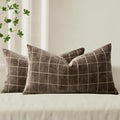 MIULEE Decorative Chenille Check Lumbar Throw Pillow Covers Vintage Plaid Couch Pillows 12x20 Inch Set of 2 Neutral Boho Farmhouse Cushion Covers Modern Home Decor for Sofa Bed Living Room Brown