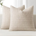 MIULEE Decorative Linen Check Euro Shams Throw Pillow Covers Neutral Farmhouse Vintage Pillow Covers 28x28 Set of 2 Boho Modern Home Decor for Sofa Couch Bedroom Cushion Natural Beige
