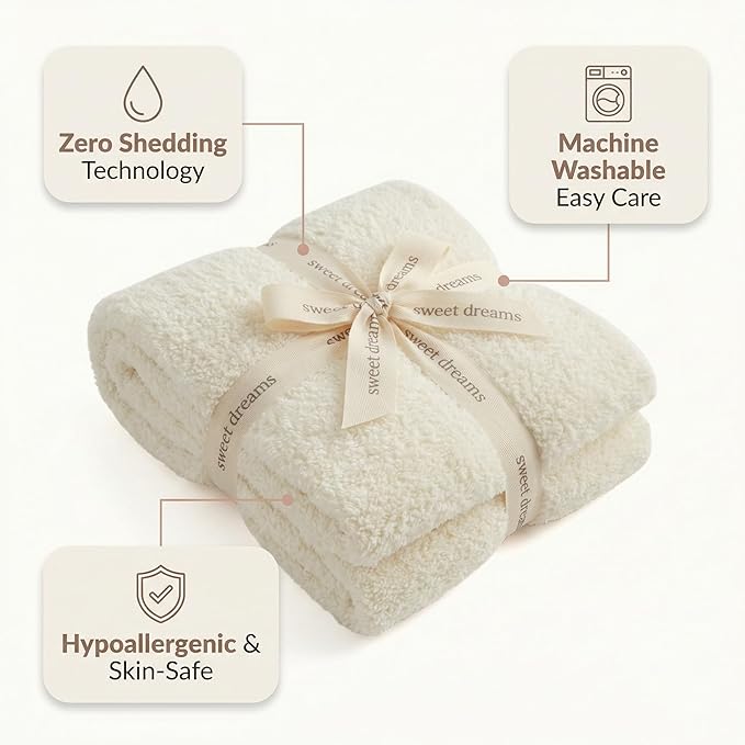 Unboxme Sweet Dreams Cloud Blanket – Luxury Soft Fluffy Fleece Throw Blanket – No Shedding, Plush Cozy Warm – Ivory