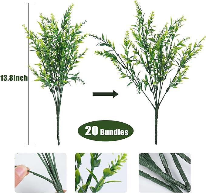RECUTMS Spring Decoration, Artificial Greenery,Outdoor Artificial Flowers Fake Outdoor Plants, Faux Greenery for Indoor Outside Hanging Plants Garden Porch Window Box Home Farmhouse Décor(Green)