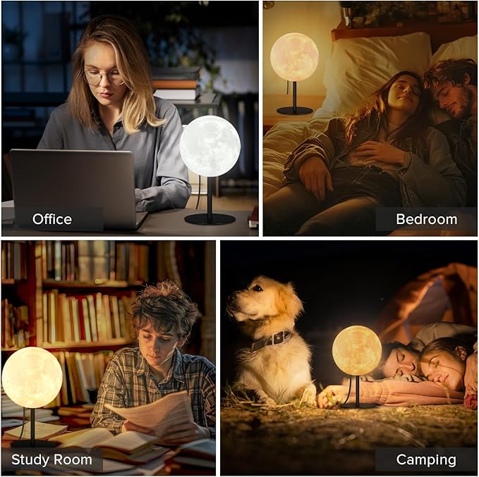 Moon Lamp Small Table Lamp for Bedroom, Dimmable Bedside Table Lamp with 30 Modes, Night Light Bedside Lamps for Night Stands, Desk Lamp for Living Room, Office, Dorm, Birthday Gifts for Kids Teens
