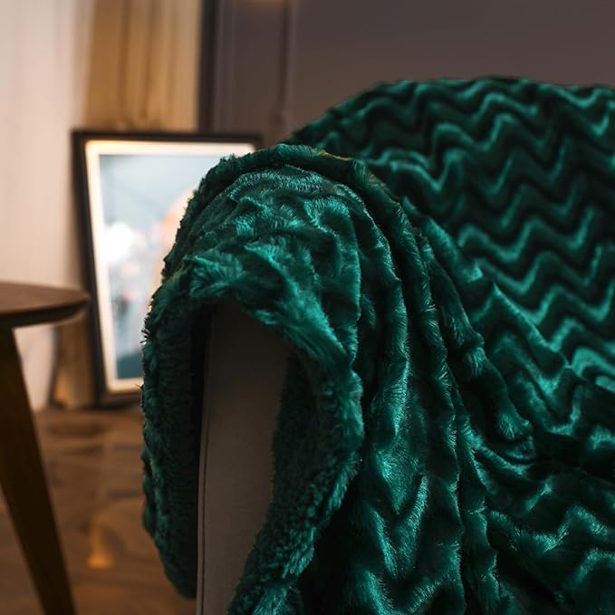 Whale Flotilla Faux Fur Sherpa Twin Size Blanket for Bed, Cozy Reversible Fuzzy Fluffy Plush Blankets for All Season, Warm and Soft, 60x80 Inch, Emerald Green
