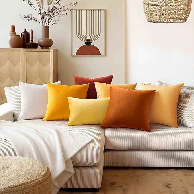 MIULEE Orange Pillow Covers 18x18 Inch Decorative Velvet Throw Pillow Covers Farmhouse Modern Home Decor for Couch Sofa Bedroom Living Room