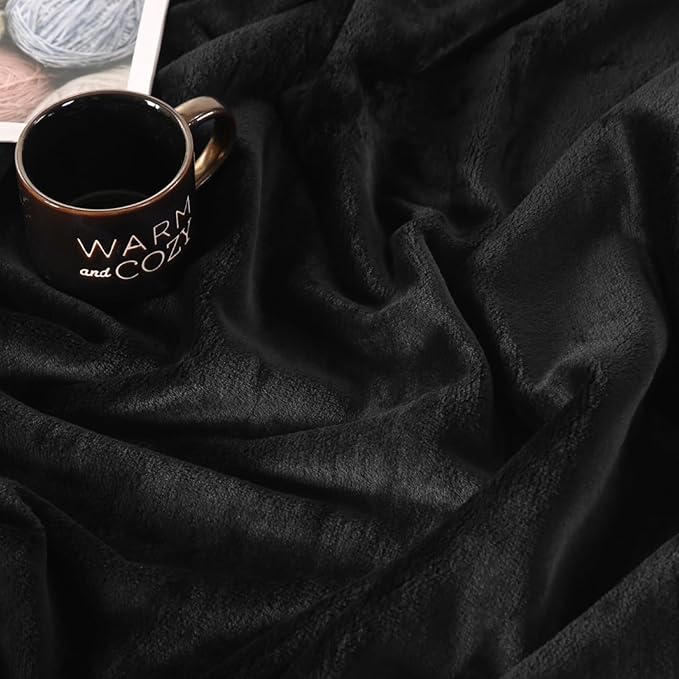 TASTHROW Black Throw Blanket 60x80 Inches, Soft Plush Cozy Fleece Flannel Throw Blanket, Lightweight Warm Throws for Bed, Couch, Bedroom and Living Room, All Seasons