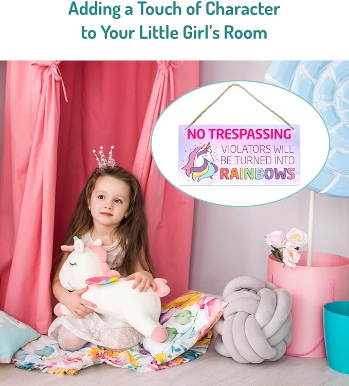 Unicorn Decor for Girls Room, Decorations For Bedroom, 12″x6″ PVC Plastic Decoration Hanging Sign, High Precision Printing, Water Proof