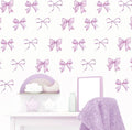 Whaline 12 Sheets Light Purple Bow Wall Stickers Watercolor Bowknot Wall Decals Room Mural Stickers for Coquette Birthday Party Home Nursery Decor, 7.9 x 11.8 Inch