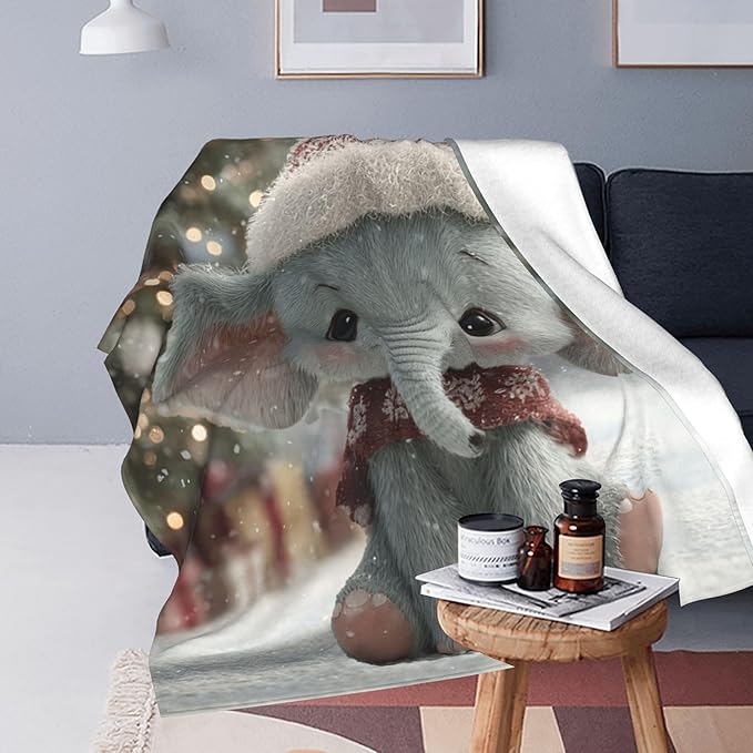 Elephant Throw Blanket Soft Warm Cozy Cute Elephants Blankets Fuzzy Plush Fleece Christmas Elephant Blanket Winter Gifts for Couch Bed Sofa Home Decor 40''X50''
