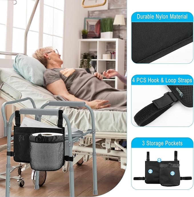 Beautyflier Folding Steel Bedside Commode Chair Hanging Bag, Bedside Commode Chair Armrest Organizer, Portable Toilet Chair Accessories, for Storage Toilet Paper, Mobile Phones (Bag Only)