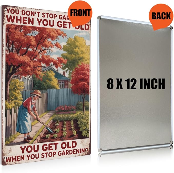 Funny Gardening Essentials Garden Metal Tin Sign for Outside Decor - Humorous Gardening Gift for Women Enthusiasts, 12 x 8 Inches