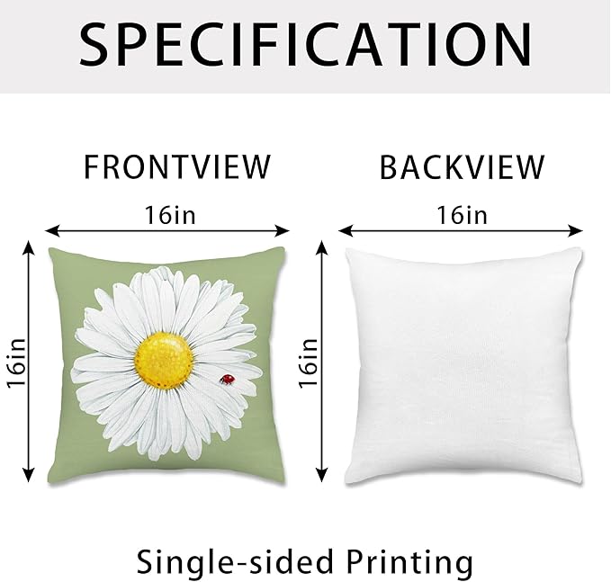Hexagram Spring Summer Pillow Covers 16x16 Set of 4, Floral Daisy Outdoor Decorative Throw Pillow Covers, Green Farmhouse Cushion Case for Couch Sofa Living Room Bedroom Home Indoor Decor(No Insert)