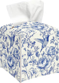 Vintage Floral Tissue Box Cover, Blue Bird Tissue Holder Square with Bottom Belt for Home Bathroom Office Vanity Countertop, Housewarming Gifts Ideas for Women Friends Mom Bestie -06