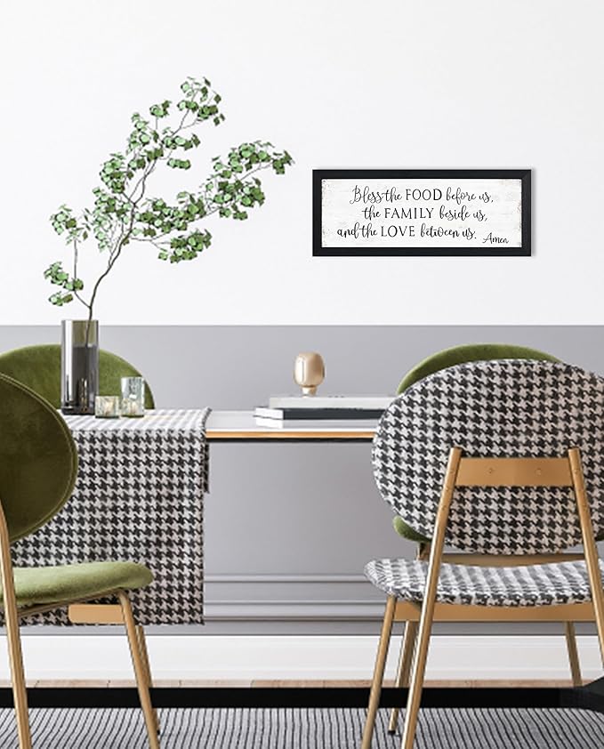 Bless The Food Before Us Wall Decor:Farmhouse Kitchen Signs Wall Decor Bible Verse Quotes Christian Wall Art Modern Rustic Farmhouse Dining Room Decor Black Frames Hanging Plaques 6" x 15"