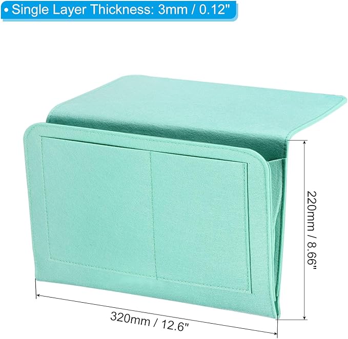 PATIKIL 13in Bedside Caddy, Bed Caddy Bedside Organizer Hanging Soft Felt 5 Pockets Bed Pockets Bedside Storage Organizer Remote Control Holder for Bedroom Phones Glasses, Green