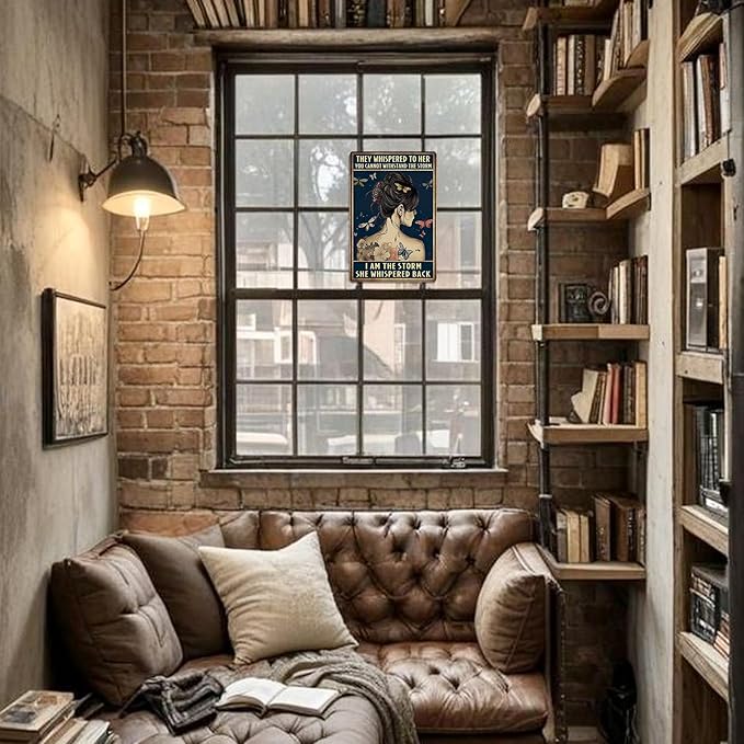 Motivational Wall Art Boho Wall Decor Inspirational Poster Vintage Metal Tin Sign Teen Girl Bedroom Decor Hippie Gifts For Women They Whispered To Her You Cannot Withstand The Storm Signs 12x8 Inch