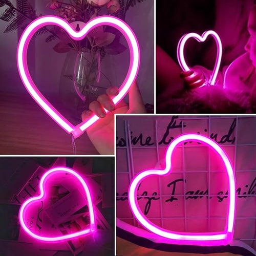 2-Pack Pink Heart Neon Sign, Neon Heart Lights Battery Operated or USB Powered For Valentines Day Decorations, LED Valentines Lights for Wedding Proposal Anniversary Mothers Day Girls’ Bedroom Decor