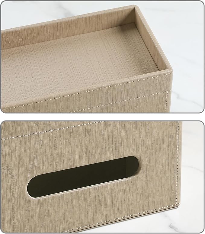 Plus Size Tissue Box Cover Rectangle, PU Leather Tissue Box Holder with Storage Tray, Decorative Organizer Tissue Holder for Bathroom, Bedroom Dresser, Night Stand, Office (Wooden Color)