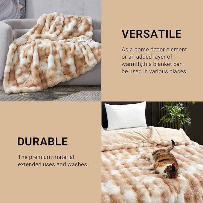 SAPHREAS Faux Fur Throw Blanket for Couch, Fluffy Fuzzy Bubble Blanket for Sofa Bed Living Room, Decor Soft Cozy Gifts for Women Men, 60x80” Tie Dye Khaki