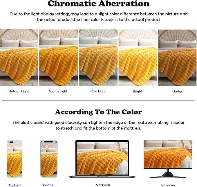 NEWCOSPLAY Twin Blanket for Couch Mustard Yellow Super Soft Flannel Fleece 3D Bubble Lightweight Bed Blanket All Season Use (Mustard Yellow, Twin(60"x80"))