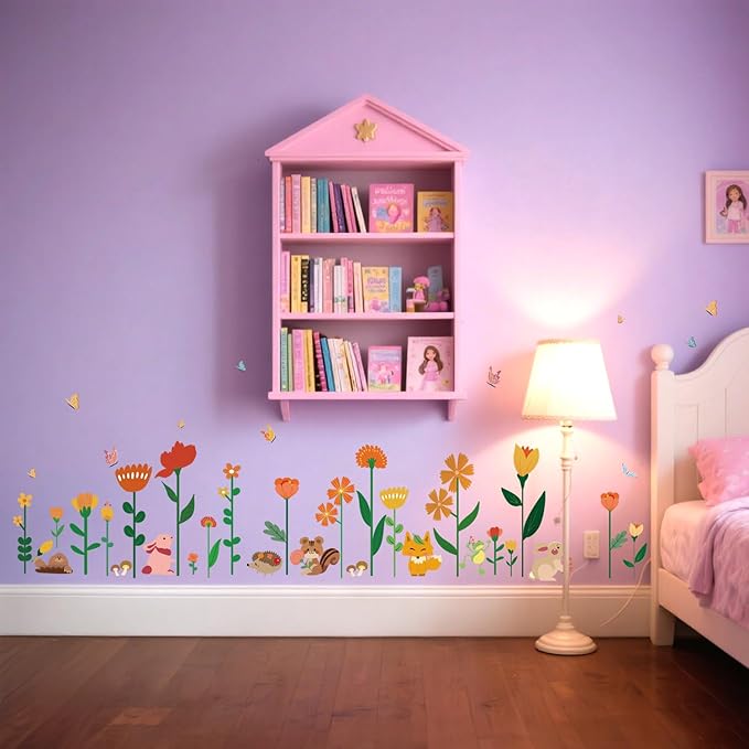 Color Flowers Girls Room Wall Stickers Large,Girl Bedroom Wall Decals,Nursery Daycare Preschool Playroom Decals Peel and Stick Removable,Cute Wall Decors for Baby,Girls,Toddlers.
