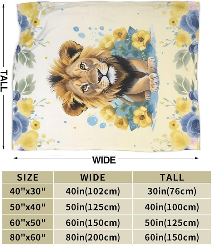 Lion Throw Blanket - Soft Plush Fleece Animal Blankets- Cozy Lion Stuff Gifts for Women Girls Kids 60"X80"