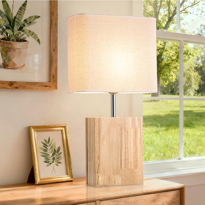 lapupu 23" Wood Table Lamp Set of 2 for Living Room, Modern Bedside Lamps for Bedroom, Large Farmhouse Nightstand Lamp, Desk Lamps for End Table Home Decor, Natural Wood