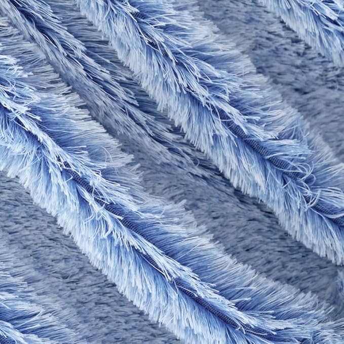 Plush Super Soft Blanket Bedding Sofa Cover Furry Fuzzy Fur Warm Throw Qulit Cozy Couch Blanket for Winter (51"x63",Blue and White)