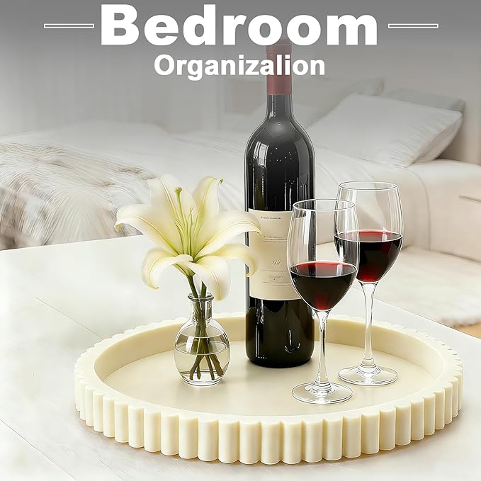 Round Decorative Tray for Coffee Table Decor - Resin Modern Table Centerpieces Decorative Trays for Kitchen, Dining, Living Room, Home Decor Housewarming Gift - Gray