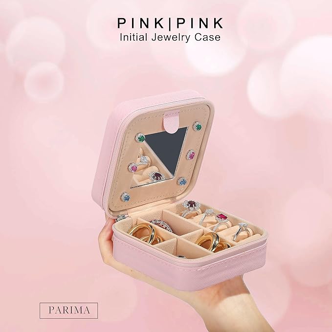 Parima Gifts for Friends Sister - Travel Must Have Jewelry Organizer Case Gift for Women Girls Jewelry Box | Graduation Gifts for Friends Female | Travel Essential - Letter E, Pink