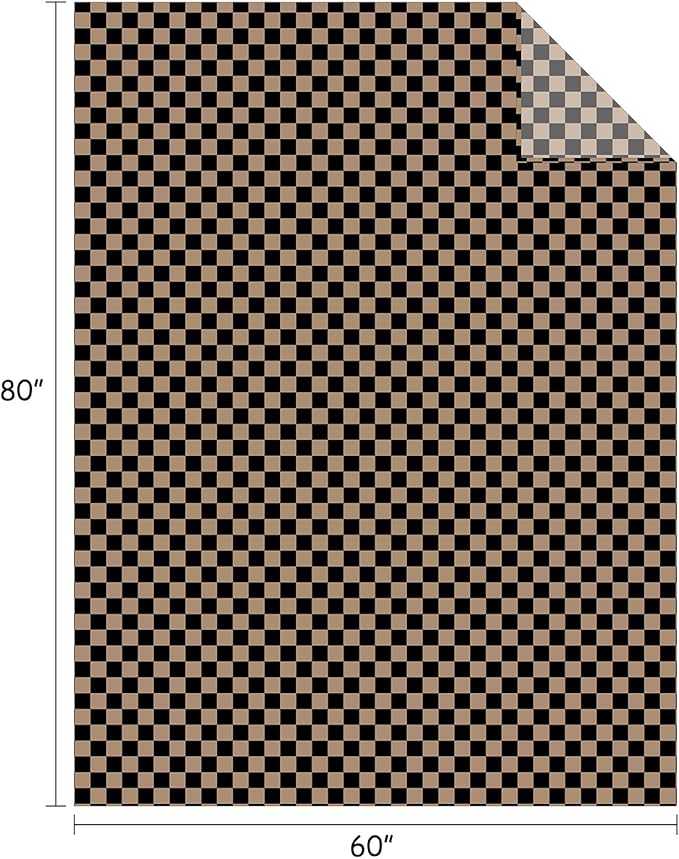 FY FIBER HOUSE Checkered Flannel Fleece Throw Blanket Soft Cozy Checkerboard Grid Print Chessboard Gingham Pattern Blankets for Bed Couch Sofa, 60"x80", Black Brown