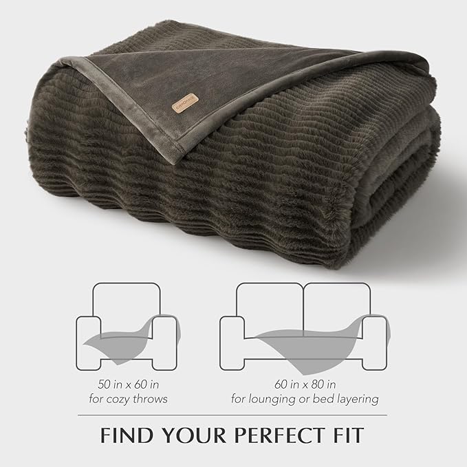 EVERGRACEHOME Ultra Soft Faux Fur Throw Blanket for Couch, Luxury Sculpted Texture Faux Rabbit Fur Blanket for Bed, Fluffy Thick Plush Warm Fuzzy Throw, 920GSM (Dark Taupe, 60''x80'')